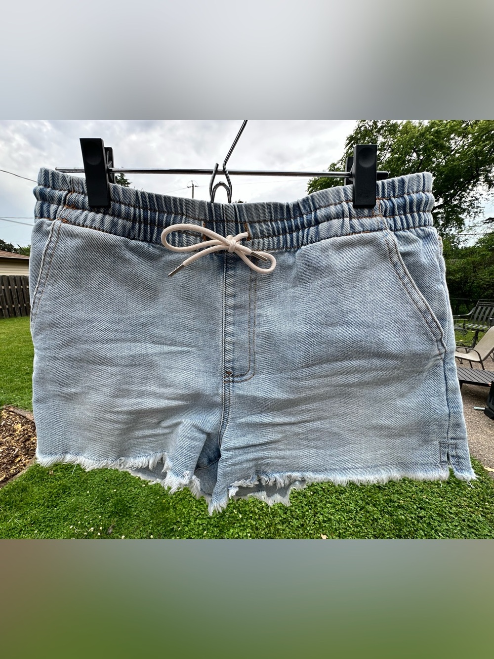 Celebrity Pink Light Blue Washed Denim Drawstring Shorts
